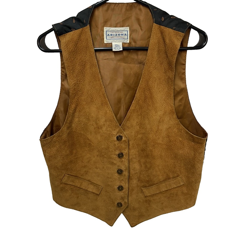 VTG 80s Arizona Jean Co‎ Suede Leather Vest Men's Size Small Tan Western Rodeo